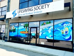 Window painting project, for small businesses. Outdoor paint for commercial use.